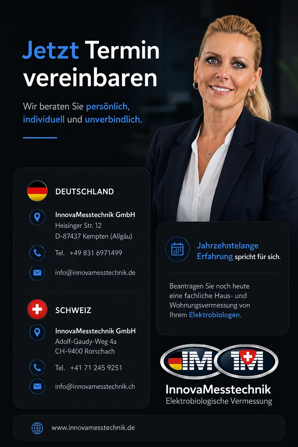 Book an appointment now: InnovaMesstechnik contact details in Germany and Switzerland.